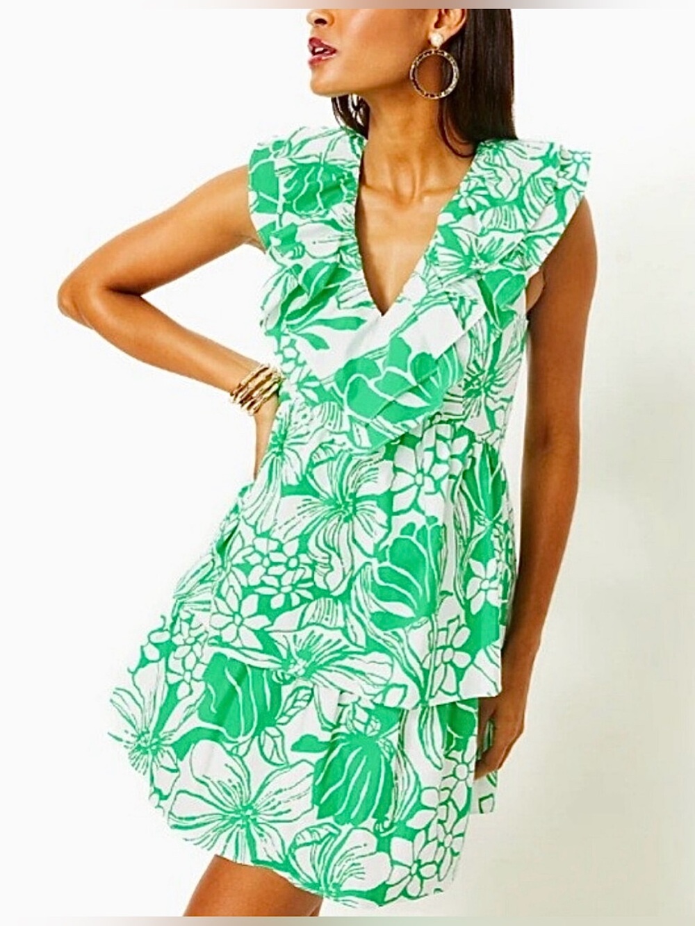 Lilly Pulitzer - Ritamarie V-neck Cotton Ruffle Dress - Spearmint Kiss My Tulips